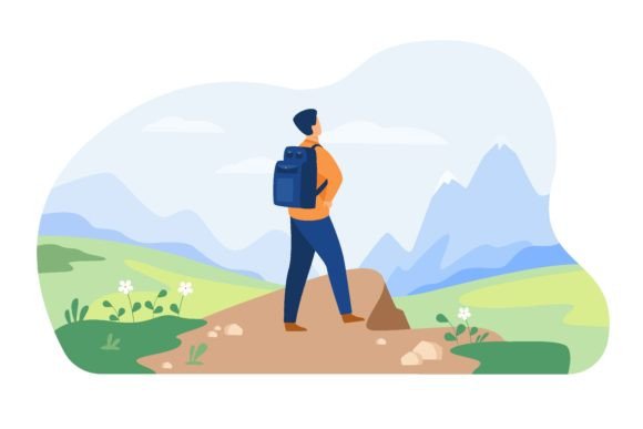 Download Active Tourist Hiking in Mountain. Man W - King Collection