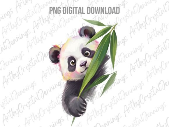 Download Cute Panda Peeking with Bamboo PNG - King Collection