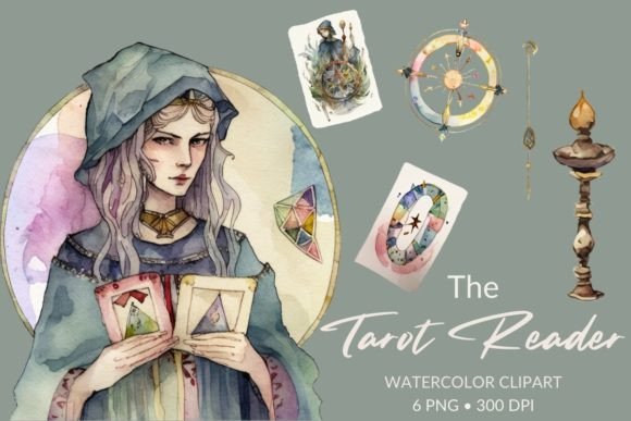 Download The Tarot Reader Watercolor Clipart - Tarot reader Collection