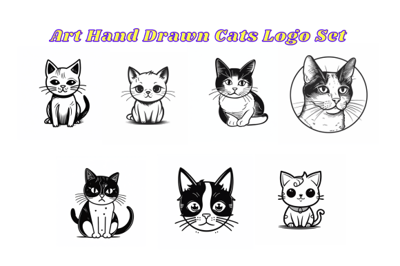 Download Art Hand Drawn Cat Logo Set - Logo set Collection