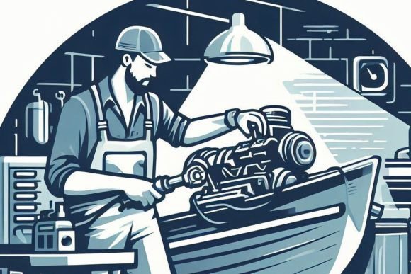 Download Checking a Boat Motor in a Workshop - King Collection